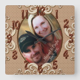 Personalized Wedding Clock PHOTO, Names, Date Quadratische Wanduhr