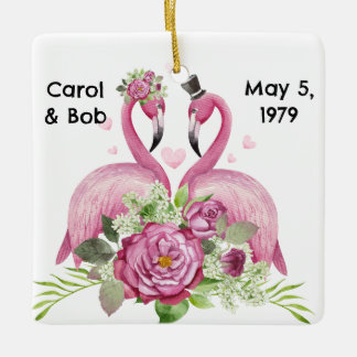 Personalized Wedding Flamingos Couples Keramikornament