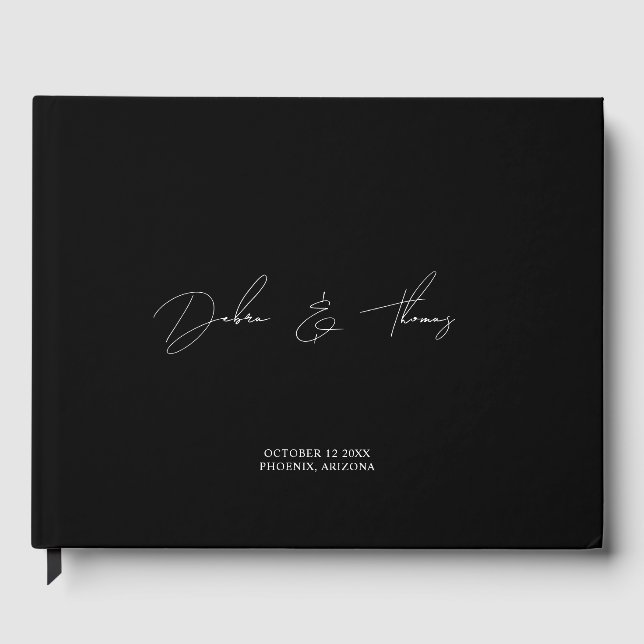 Personalized Wedding Modern Minimalist Black White Gästebuch (Vorderseite)