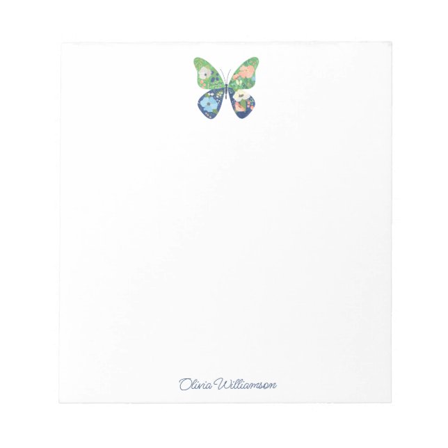 Personalized Whimsical Butterfly Floral Writing Notizblock (Vorderseite)