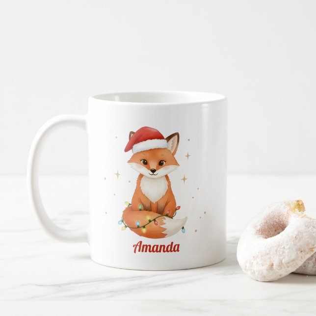 Personalized Whimsical Fox Christmas Mug Kaffeetasse (Mit Donut)