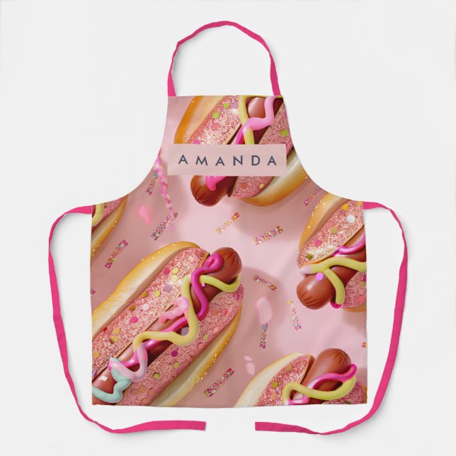 Personalized Whimsical Glitter Hot Dog Party Schürze (Vorderseite)