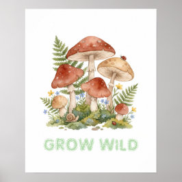 Personalized Whimsical Mushroom Woodland Nursery Poster