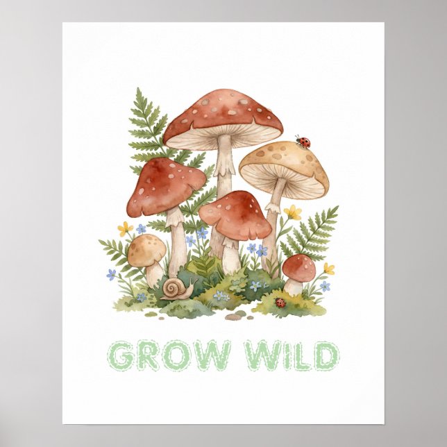 Personalized Whimsical Mushroom Woodland Nursery Poster (Vorne)