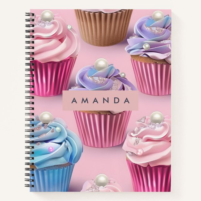 Personalized Whimsical Pastel Cupcake Dreams Notizbuch (Vorderseite)