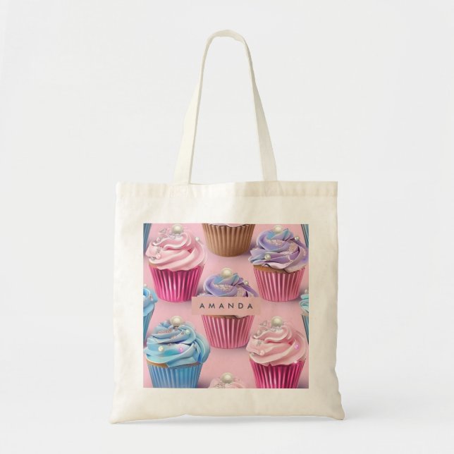 Personalized Whimsical Pastel Cupcake Dreams Tragetasche (Vorne)