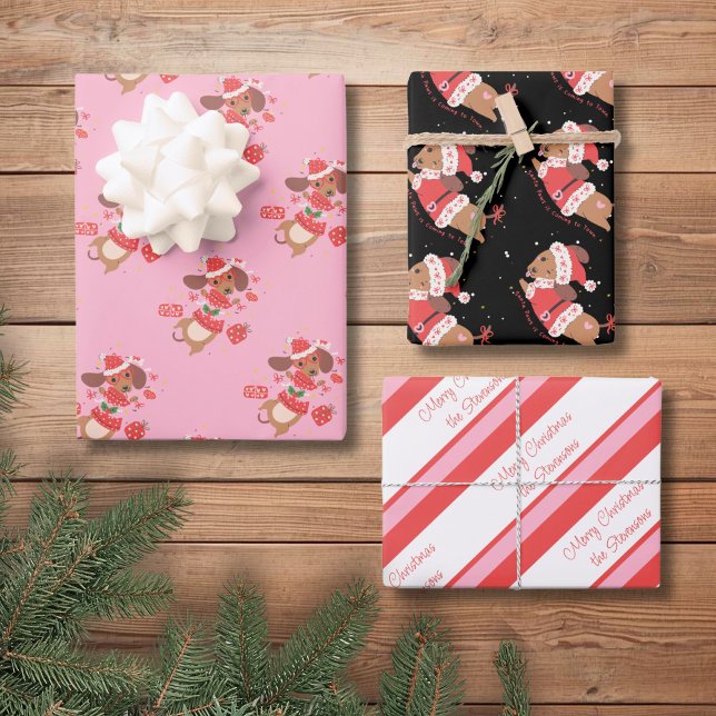 Personalized Whimsical Wiener Dog Holiday Geschenkpapier Set (Von Creator hochgeladen)