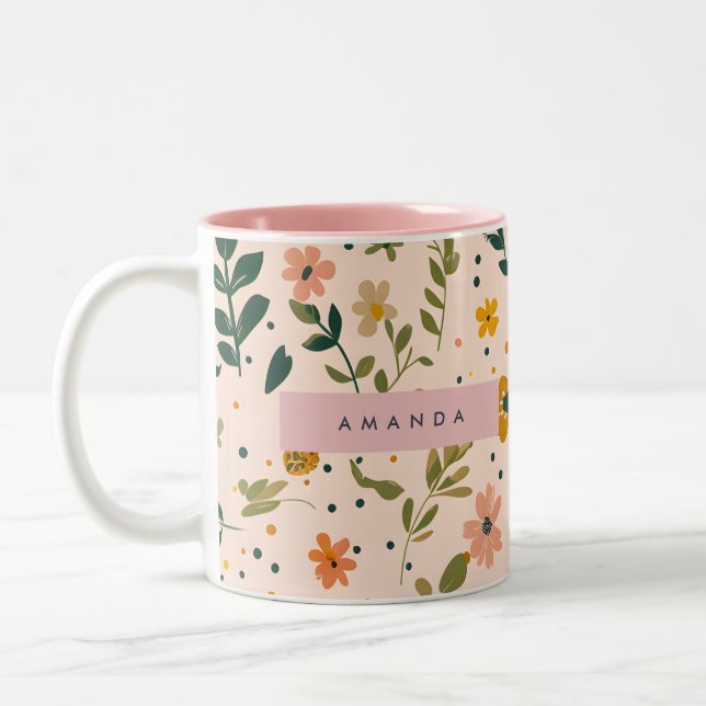 Personalized Whimsical Wildflower Meadow Zweifarbige Tasse (Links)