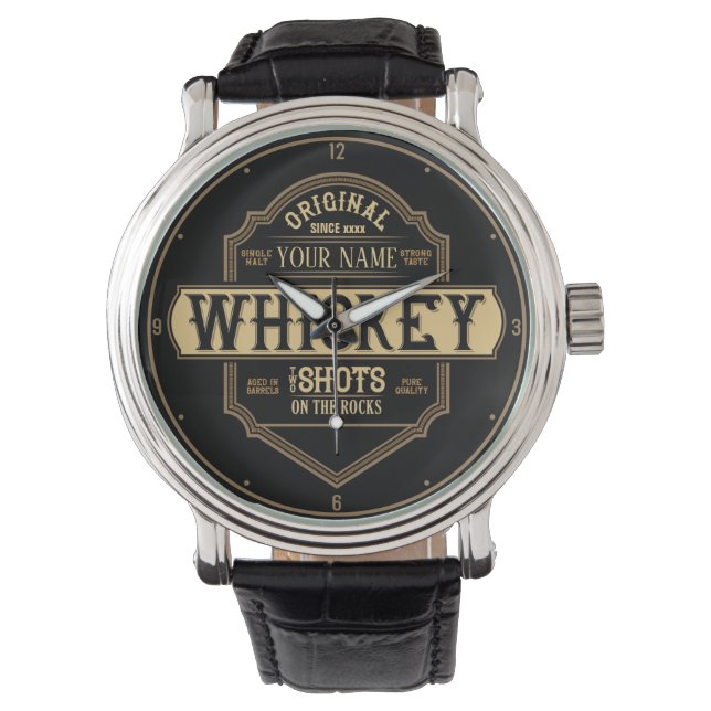 Personalized Whiskey on the Rocks Liquor Label Bar Armbanduhr (Vorderseite)