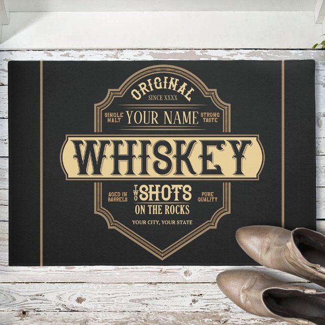 Personalized Whiskey on the Rocks Liquor Label Bar Fußmatte (Von Creator hochgeladen)