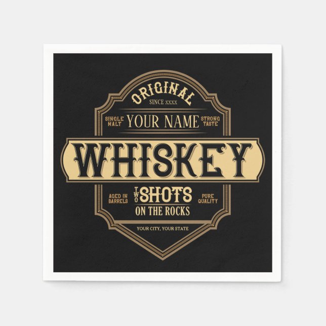 Personalized Whiskey on the Rocks Liquor Label Bar Serviette (Vorderseite)