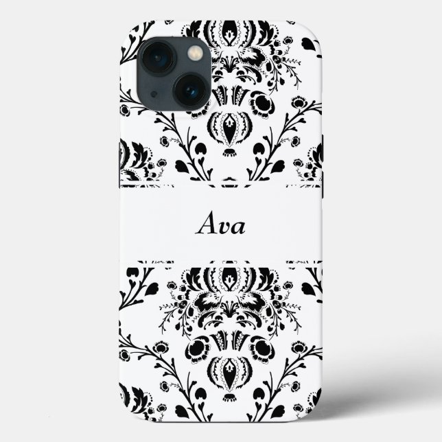 Personalized White and Black Damask Case-Mate iPhone Hülle (Rückseite)