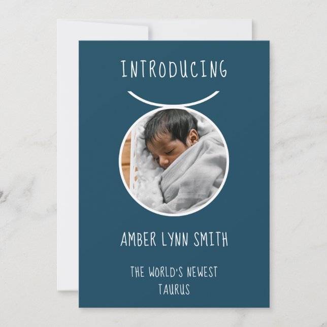 Personalized White and Blue Taurus Zodiac Ankündigung (Vorderseite)