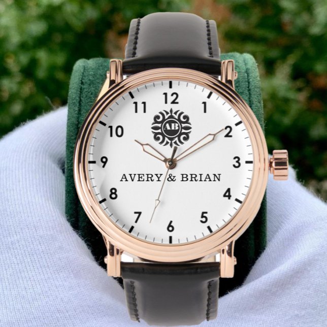 Personalized white black Custom name monogram  Armbanduhr (Von Creator hochgeladen)