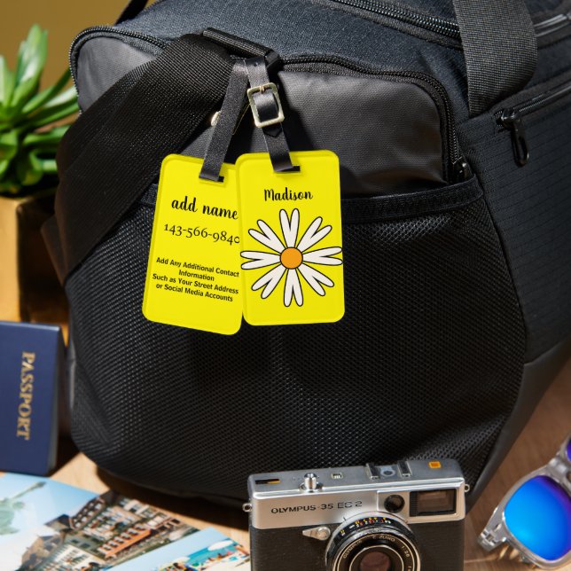 Personalized White Daisy Luggage Tag Gepäckanhänger (Vorderseite & Rückseite)