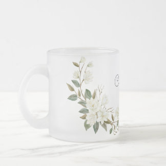 Personalized White Floral Mug, Elegant Custom Name Mattglastasse