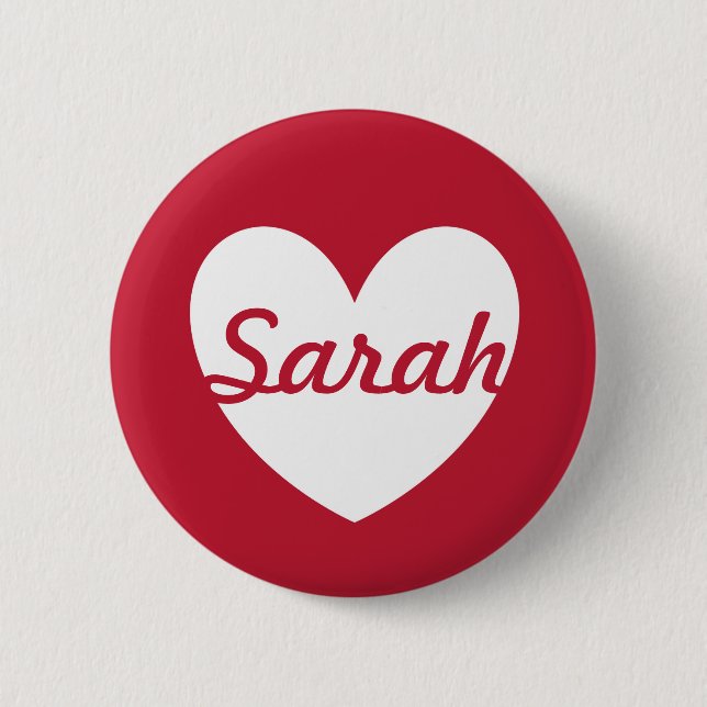 Personalized white heart on red button (Vorderseite)