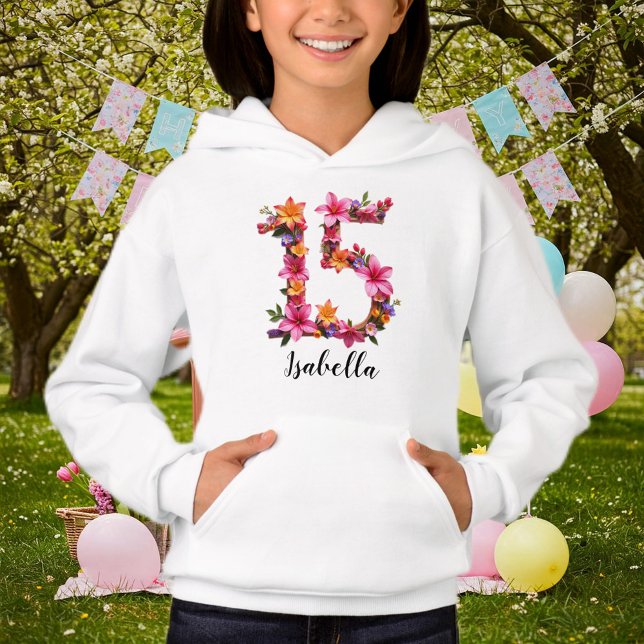Personalized White Hoodie with Floral Print  (Von Creator hochgeladen)