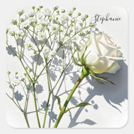 Personalized White Rose Floral Sticker