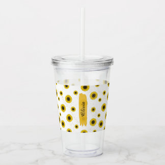 Personalized White Sunflower Pattern Acrylic Cup Acryltrinkbecher