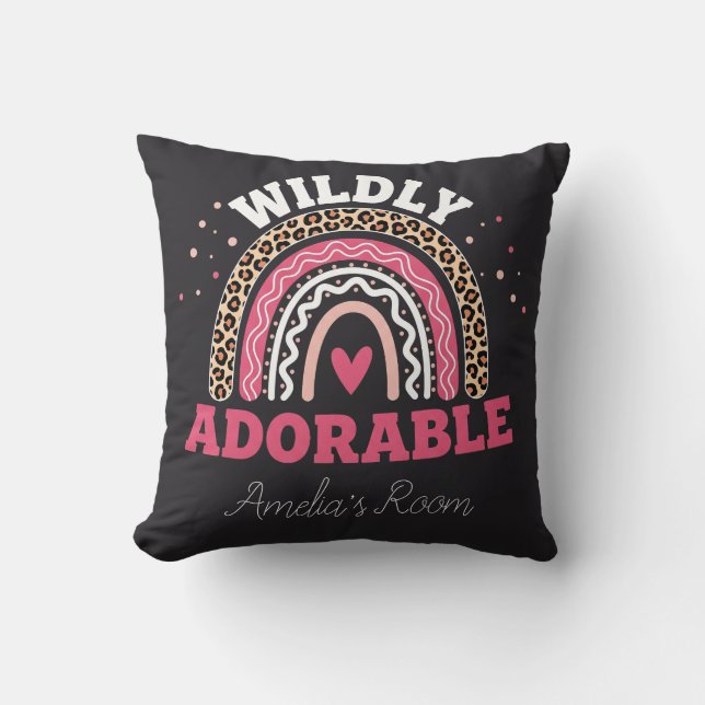 Personalized Wild One Boho Leopard Rainbow Throw  Kissen (Vorderseite)