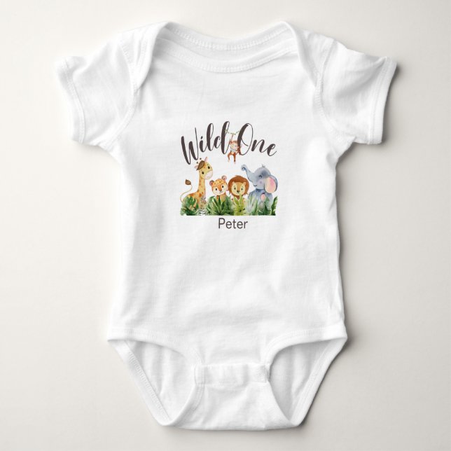 Personalized Wild One Safari  First Birthday Baby  Baby Strampler (Vorderseite)