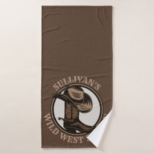 Personalized Wild West Saloon Western Cowboy Boots Badhandtuch Set