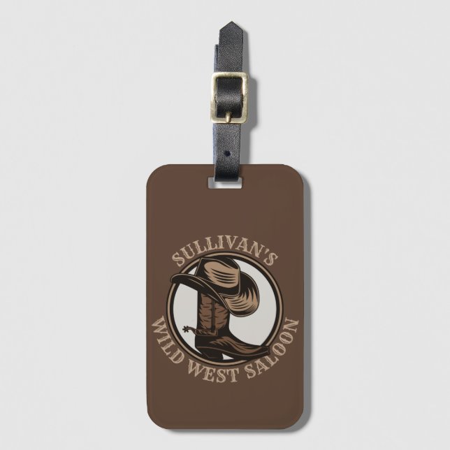 Personalized Wild West Saloon Western Cowboy Boots Gepäckanhänger (Vorderseite Vertikal)