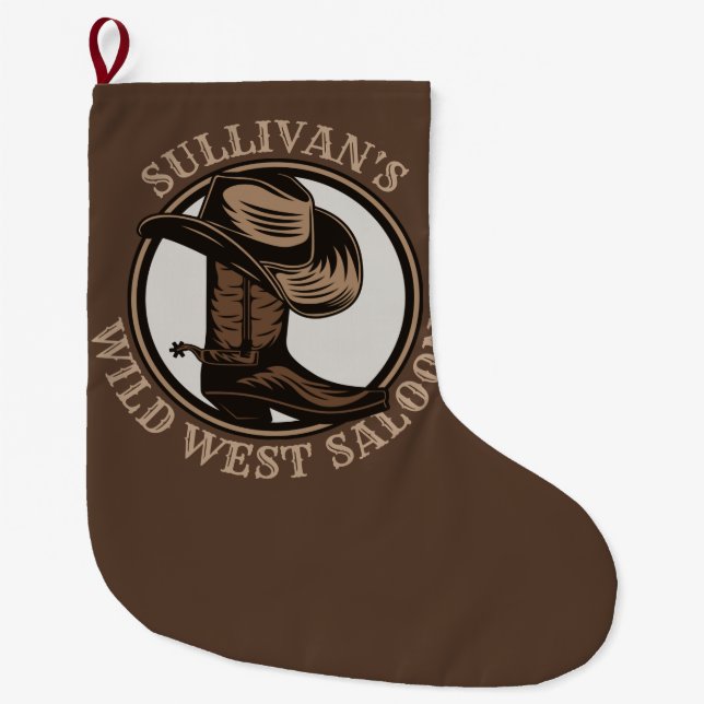 Personalized Wild West Saloon Western Cowboy Boots Großer Weihnachtsstrumpf (Vorderseite)