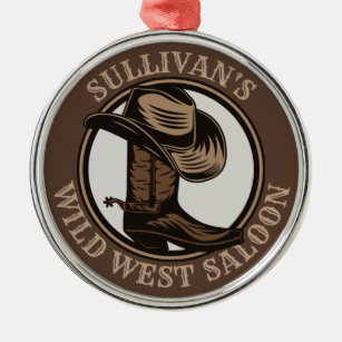 Personalized Wild West Saloon Western Cowboy Boots Ornament Aus Metall