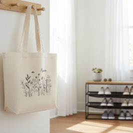Personalized Wildflower Botanical Art Tote Bag Jumbo Stoffbeutel