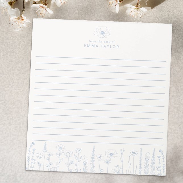 Personalized Wildflower Dusty Blue Desk Notepad Notizblock (Dusty Blue Paper Pad)