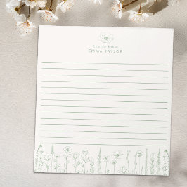 Personalized Wildflower Sage Green Desk Notepad Notizblock