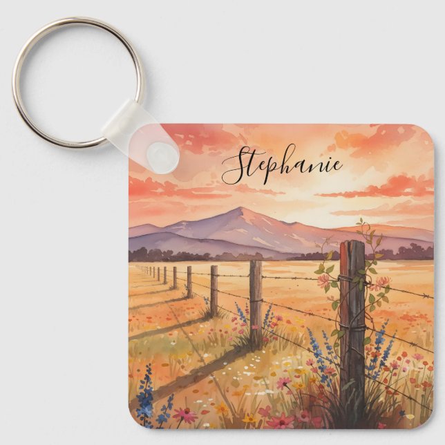Personalized Wildflower Sunset Charm Schlüsselanhänger (Vorderseite)