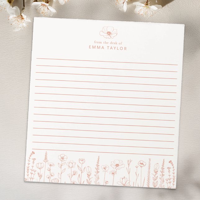 Personalized Wildflower Terracotta Desk Notepad Notizblock (Terracotta Floral Paper Pad)