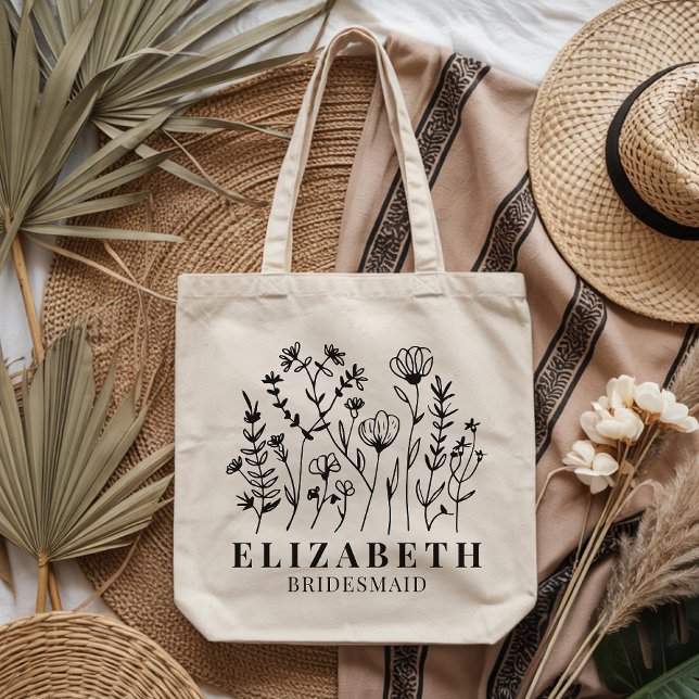 Personalized Wildflower Tote Bag Bridesmaid Gift Tragetasche (Personalized Wildflower Tote Bag Gift for bridesmaid, bride, bride squad, or maid of honor)