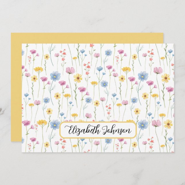 Personalized Wildflowers Floral Note Card Mitteilungskarte (Vorne/Hinten)