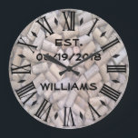 Personalized Wine Corks Große Wanduhr<br><div class="desc">A beautiful, unique, custom, personalized design features a romantic wine corks background and the words, "Est. 06/19/2018 Williams". You can customize this item by changing the name and date to whatever you like. You can also change the font type and color Please visit our store to see matching items with...</div>