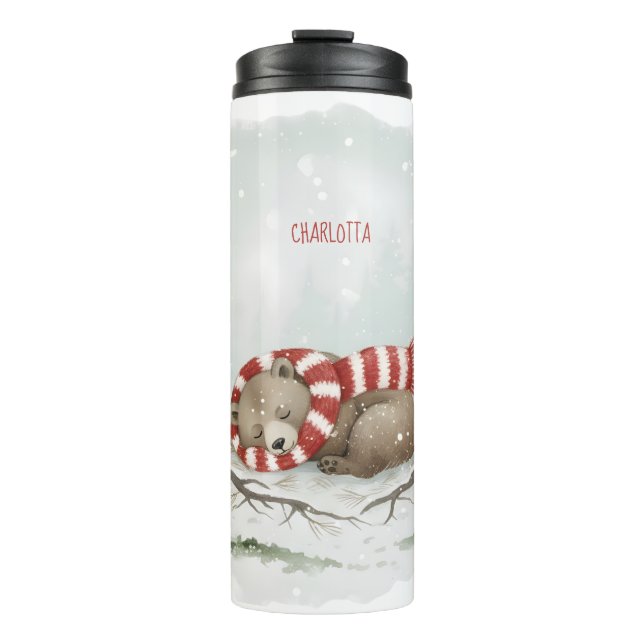 Personalized Winter Bear Tumbler – Sleeping Animal Thermosbecher (Vorderseite)