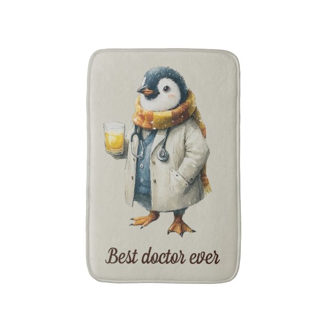 Personalized Winter Penguin “Best Doctor Ever” Badematte (Vorderseite Vertikal)