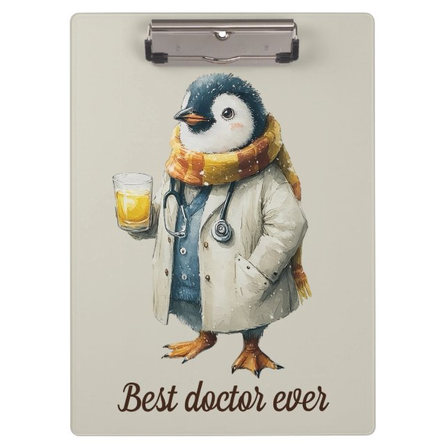 Personalized Winter Penguin “Best Doctor Ever” Klemmbrett (Vorderseite)