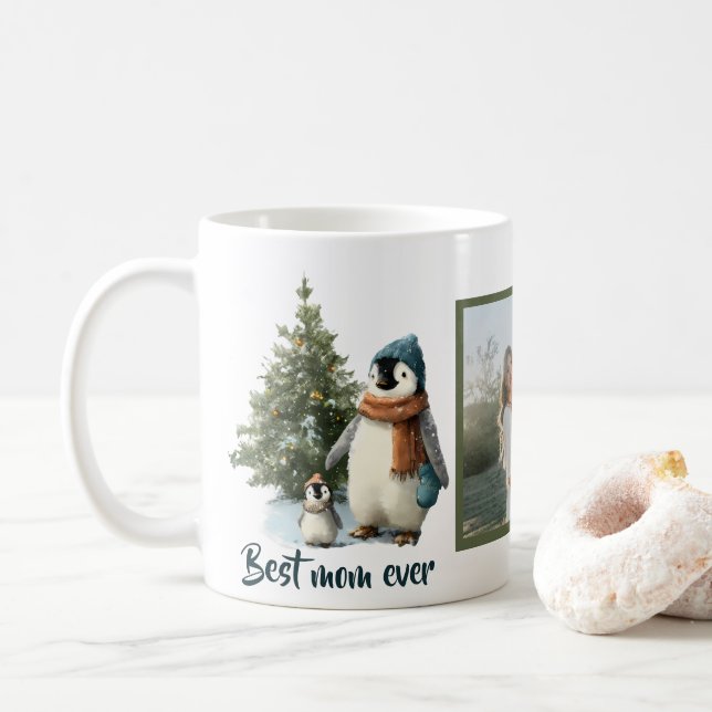 Personalized Winter Penguin “Best Mom Ever” Kaffeetasse (Mit Donut)