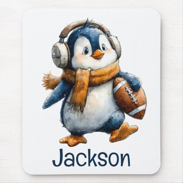 Personalized Winter Penguin Football Kid Mousepad (Vorne)