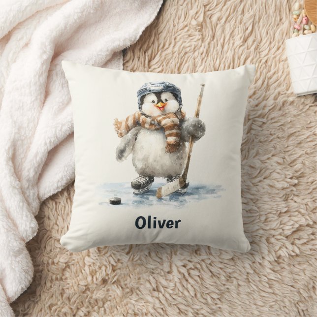Personalized Winter Penguin Hockey Kid Kissen (Decke)