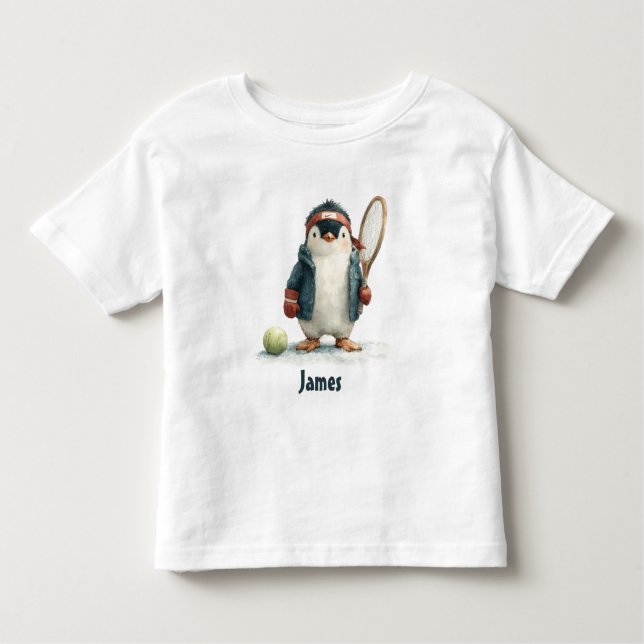 Personalized Winter Penguin Tennis Kid Kleinkind T-shirt (Vorderseite)