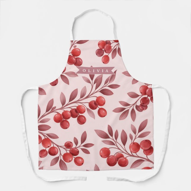 Personalized Winter Red Berry Botanical Cottage Schürze (Vorderseite)
