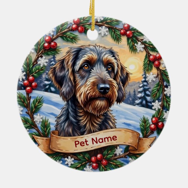 Personalized Wirehaired Pointing Griffon Christmas Keramik Ornament (Hinten)