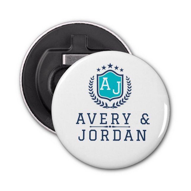 Personalized wite blue Monogram Wedding  Flaschenöffner (Vorderseite)