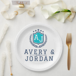 Personalized wite blue Monogram Wedding Pappteller