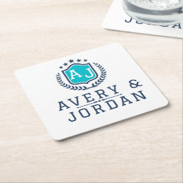 Personalized wite blue Monogram Wedding Rechteckiger Pappuntersetzer